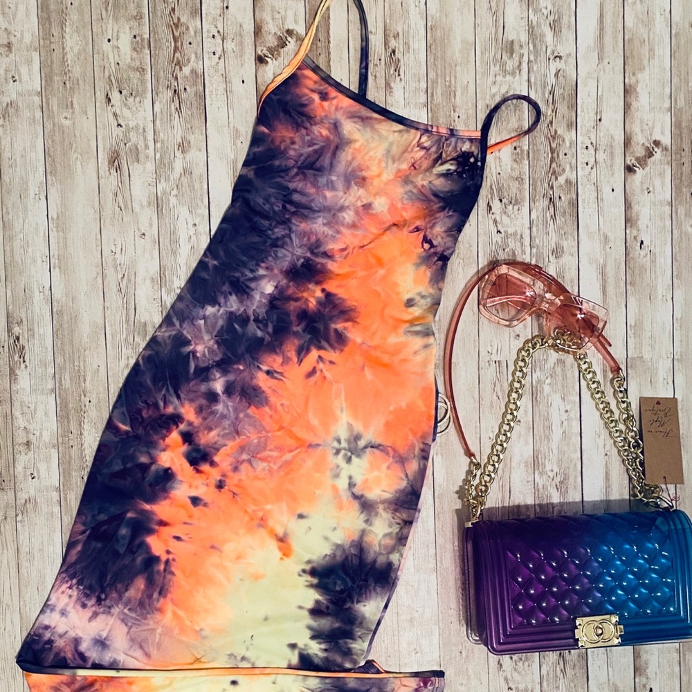 Tie dye maxi dress cross straps at back